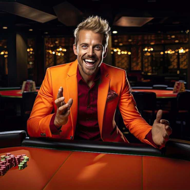 Dealer profesional casino guru melayani pemain di meja roulette langsung